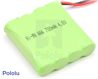 Rechargeable NiMH Battery Pack: 4.8 V, 700 mAh, 4x1 AAA Cells