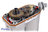 Concentric linear actuator without feedback, opened to show gears.