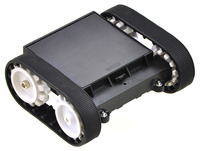 Pololu Zumo chassis kit, assembled bottom view.