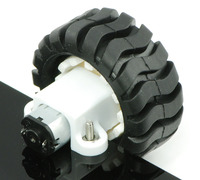 Micro metal gearmotor and Pololu wheel 42Ã—19mm mounted with extended mounting bracket.