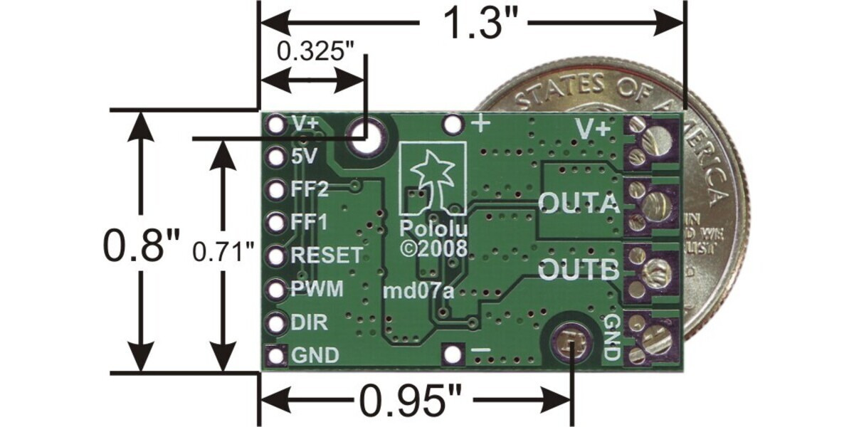 Pololu Bottom view of the Pololu highpower motor driver.