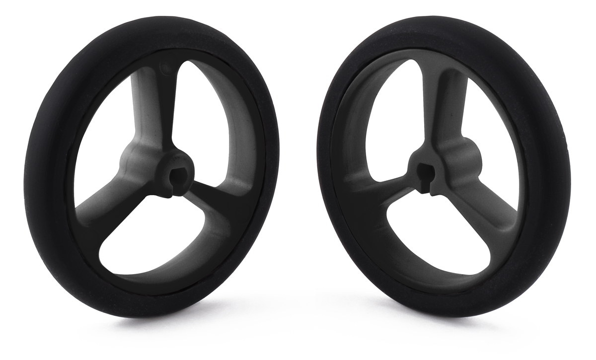TOY MODEL WHEELS WHL2 METAL CENTRES W/BLACK TYRES X 2 30MM DIA  7MM THICK 2MM 