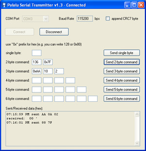 Pololu Serial Transmitter utility program for Windows.