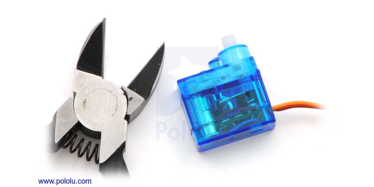 Pololu A submicro servo with mounting tabs clipped off.