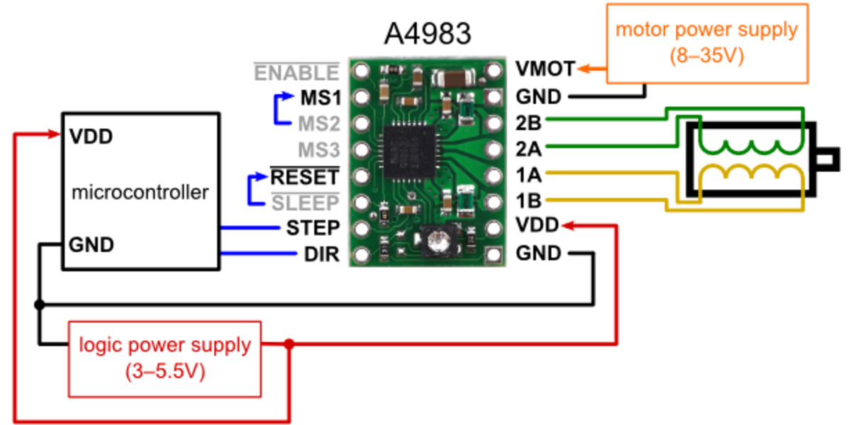 Pololu Minimal wiring diagram for connecting a microcontroller to an