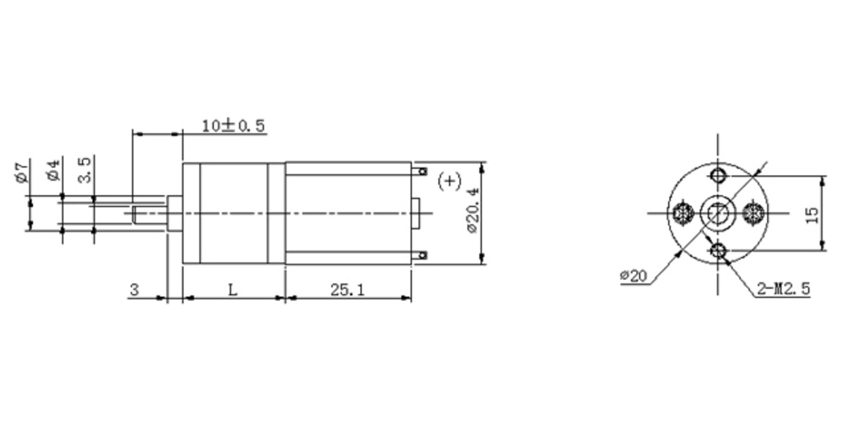 Pololu - 20D mm metal gearmotor dimensions (units in mm; L depends on ...