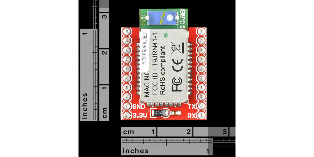 Pololu - RN-41 Bluetooth module carrier, top view with rulers.