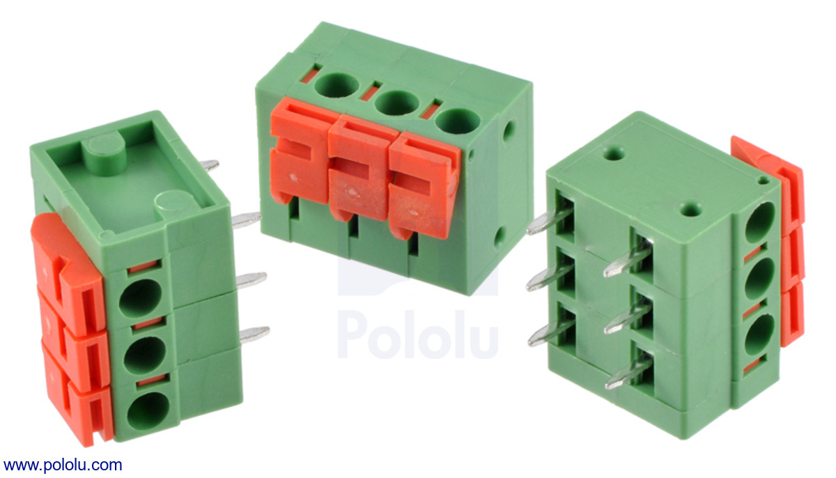 Pololu - Screwless Terminal Block: 3-Pin, 0.2″ Pitch, Side Entry