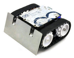 Assembled Zumo robot for Arduino with an Arduino Uno (with original white sprockets).