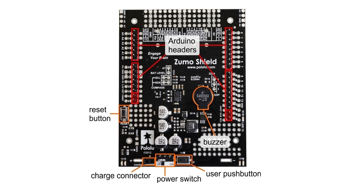Arduino Header Top View Pololu - Zumo Shield, top view with Arduino headers and through-hole ...