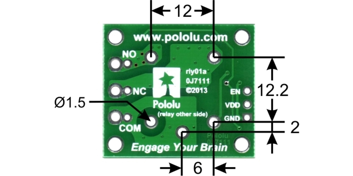 Pololu Dimensions (in mm) of “sugar cube” relay footprint on the
