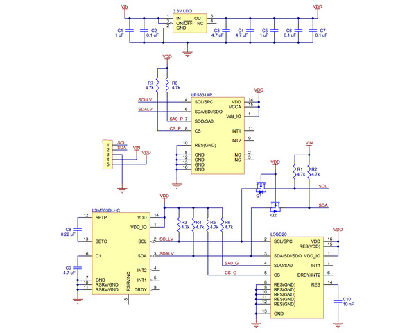 Pololu - AltIMU-10 Gyro, Accelerometer, Compass, and Altimeter (L3GD20 ...