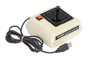 This converted Tandy Deluxe Joystick is now usable as a USB Human Interface Device.