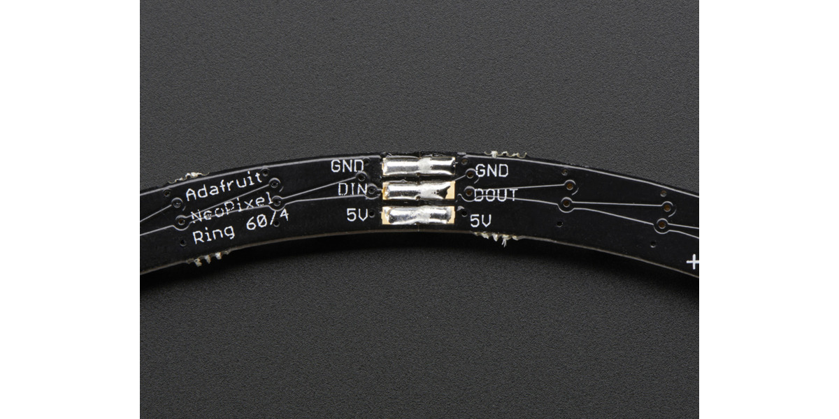 Pololu - Solder connections between two Adafruit 15-LED NeoPixel 1/4-rings.