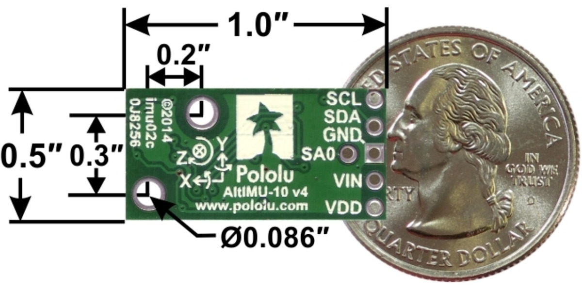 Pololu AltIMU10 v4 gyro, accelerometer, compass, and altimeter, bottom