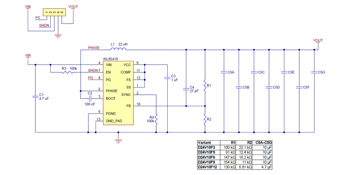 Pololu - Schematic diagram for the Pololu D24V10Fx family of 1 A step ...