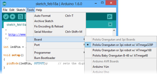 Update: Orangutans and 3pi robot can be programmed with Arduino 1.6.0