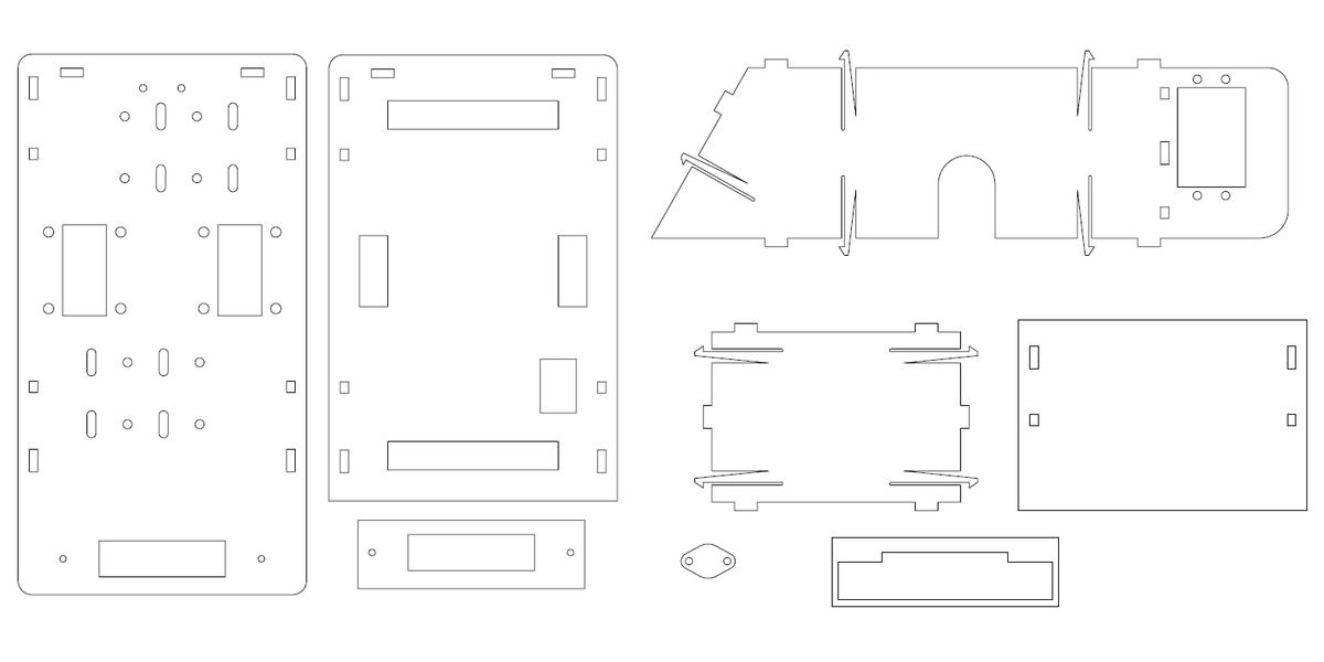 Pololu - Drawings of the custom laser cut pieces that make up Pinto.