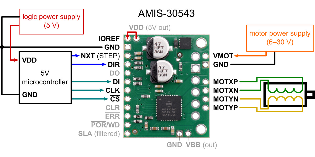 Pololu - Minimal wiring diagram for connecting a microcontroller with a