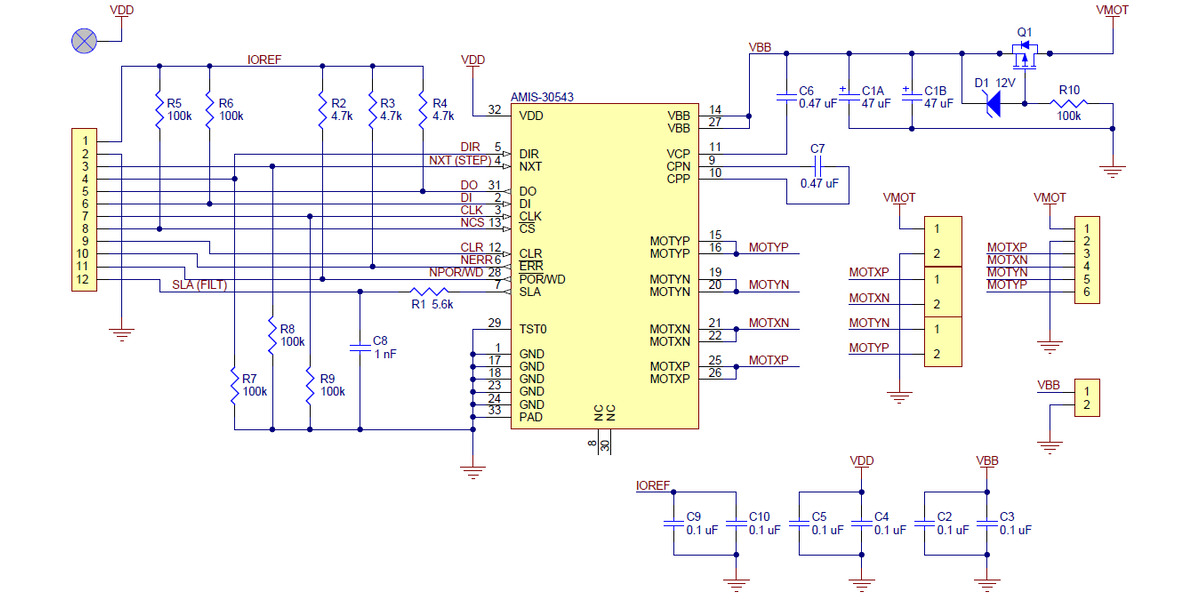 Pololu - AMIS-30543 stepper motor driver carrier schematic diagram.