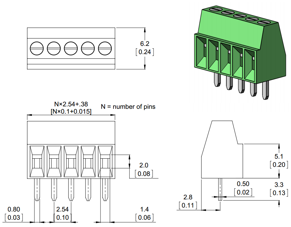 Pololu - Screw Terminal Block: 7-Pin, 0.1″ Pitch, Side Entry