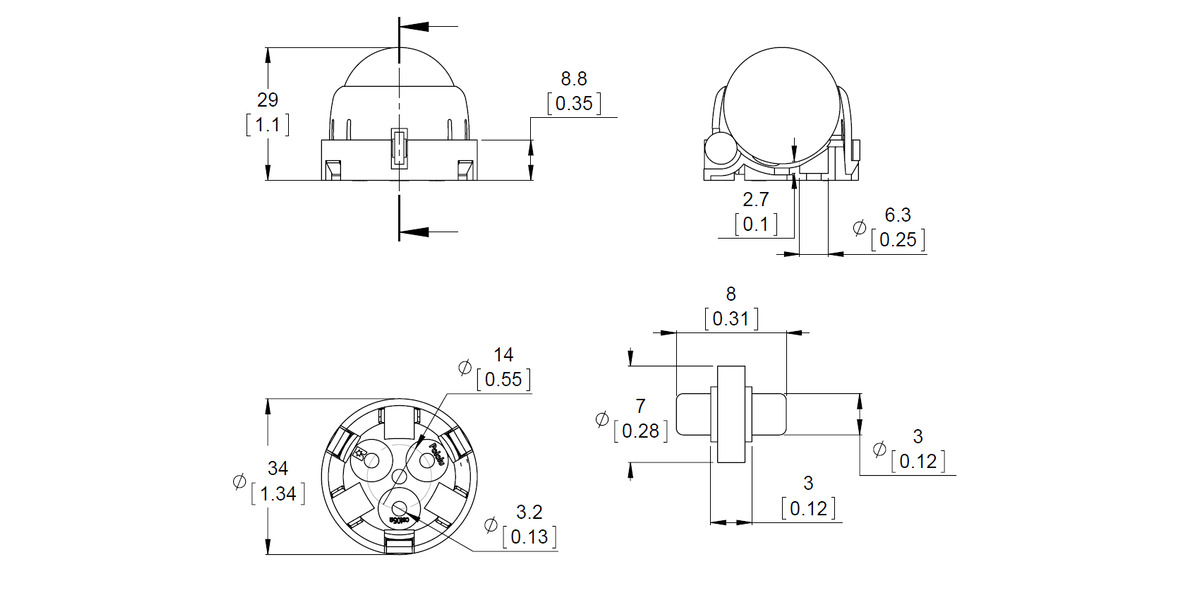 Pololu Dimensions of the Pololu Ball Caster with 1″ Plastic Ball and Plastic Rollers. Units