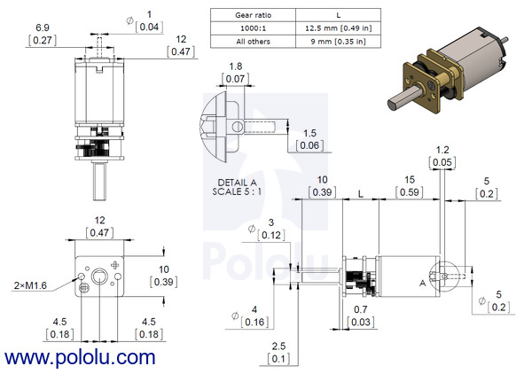 Pololu 30:1 Mikro-Metall-Getriebemotor HPCB 6V mit verlängerter Motorwelle