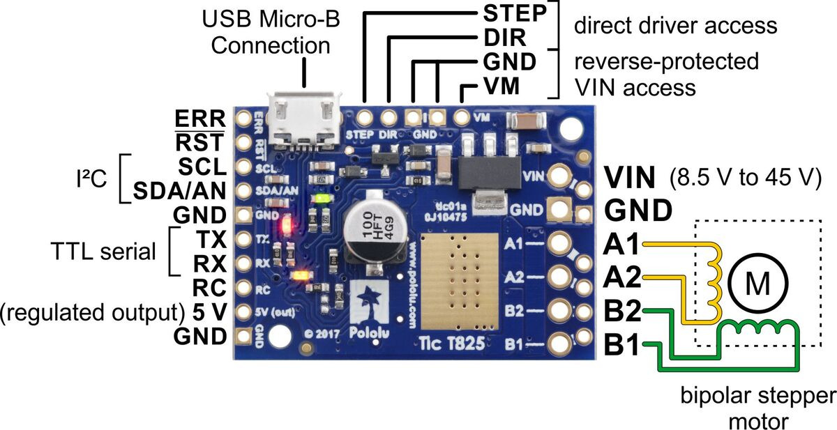 TIC T825 USB STEPPER MOTOR CONTROLLER Schrittmotorsteuerung DRV8825 I2C,PWM,RC,T 