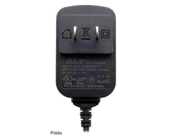 Pololu Wall Power Adapter 5vdc 1a 5 5×2 1mm Barrel Jack Center Positive