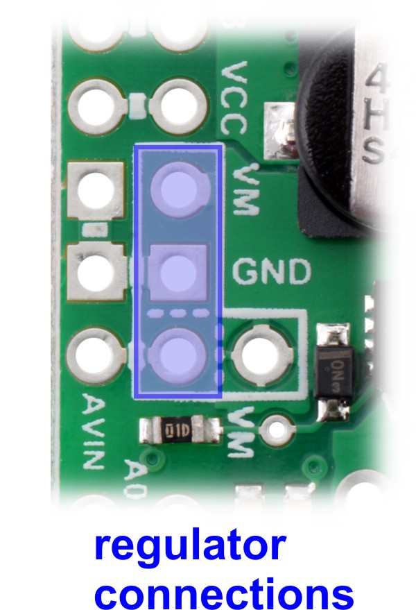 Figure 5 – Regulator connection location to power the Arduino from the Dual MAX 14870 Motor Driver Shield