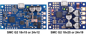 Side-by-side comparison of the different G2 Simple Motor Controllers.